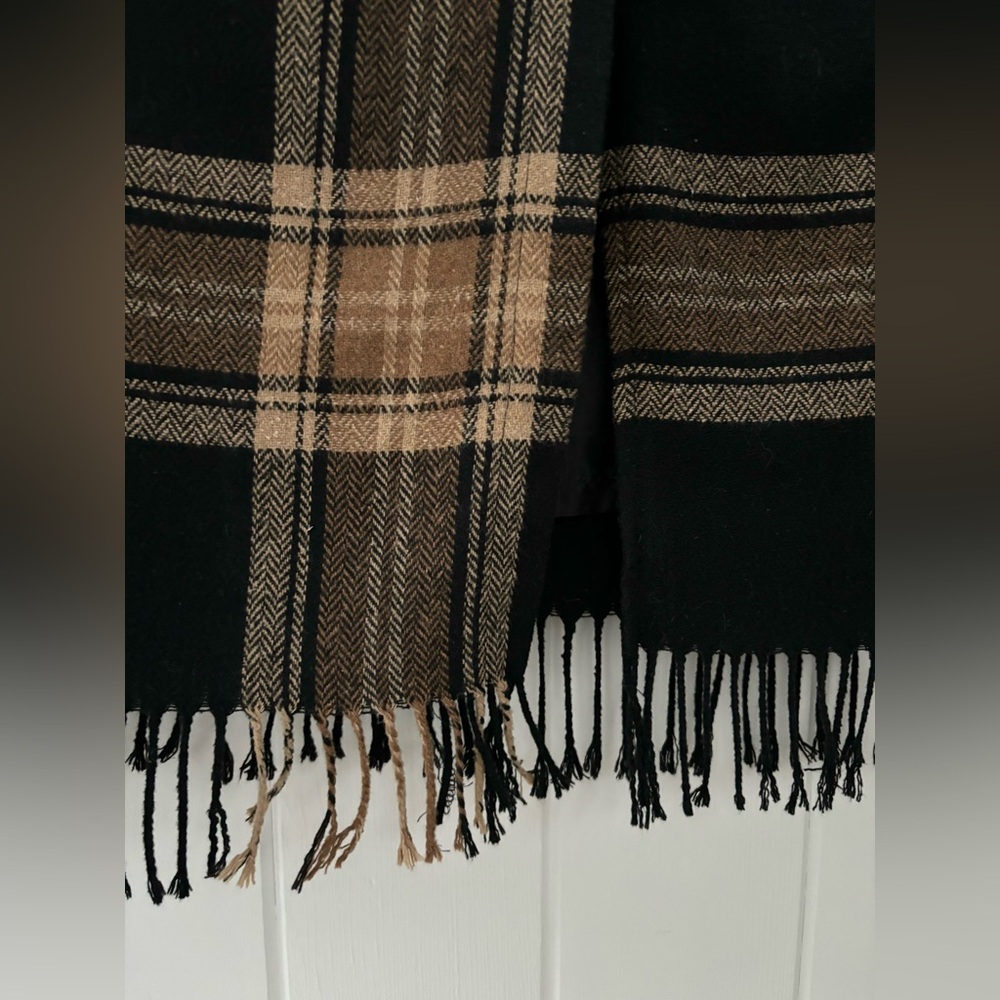 Vintage Dressbarn Wrap Skirt Plaid Fringe Wool Blend Black Brown Western Maxi - Picture 8 of 14